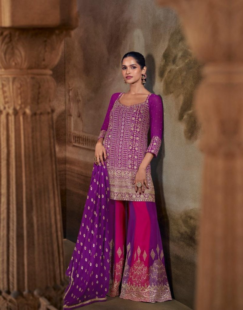 Banno By Sayuri Gerogette With Embroidery Work Readymade Sharara Suit